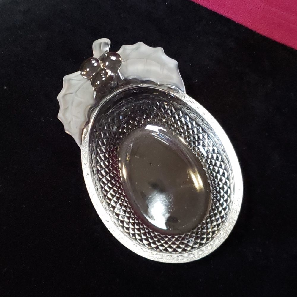 Small Crystal Cut Glass Holly Berries Candy Dish